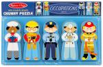 Five simple puzzle people dressed as a chef, construction worker, police officer, doctor, and fire fighter.