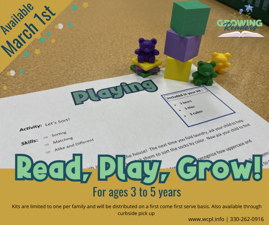 This photo contains an image of a Read, Play, Grow! early literacy kit. 