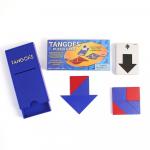 Blue case containing red and blue plastic shapes and cards with shape challenges.